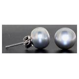 Genuine 8 mm Gray Freshwater Pearl Earrings