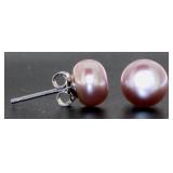 Genuine 8 mm Rose Freshwater Pearl Earrings