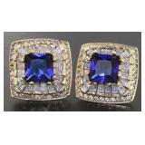 Elegant 6.65 ct Sapphire & Topaz Baguette Earrings