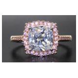 Cushion Diamondlite CZ & Pink Topaz Designer Ring