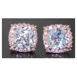 Cushion Cut Diamondlite CZ & Pink Topaz Earrings