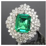 18kt Gold 7.22 ct Octagonal Emerald & Diamond Ring