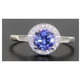 Halo Style Tanzanite & White Topaz Promise Ring