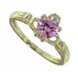 Pink Sapphire & White Topaz Heart Claddagh Ring