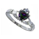 Beautiful Mystic Topaz Claddagh Heart Ring