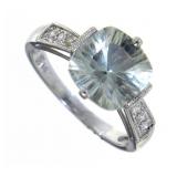 14kt Gold Cushion 2.66 ct Aquamarine/Diamond Ring