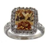 Radiant Cut 5.22 ct Golden Citrine Designer Ring