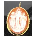 18kt Gold 3 Ladies Vintage Cameo Brooch/Pendant