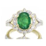 14kt Gold 2.90ct Oval Emerald & Diamond Ring