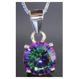 Round Mystic Topaz Pendant w/ Chain