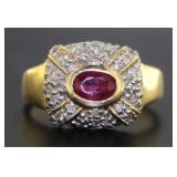 14kt Gold Art Deco Natural Ruby & Diamond Ring