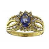 14kt Gold Oval Natural Tanzanite Designer Ring