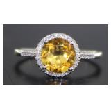 14kt Gold Round Citrine & Diamond Solitaire