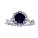14kt Gold Round 2.31 ct Sapphire & Diamond Ring
