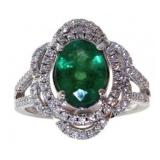 14kt Gold Oval 2.05 ct Emerald & Diamond Ring