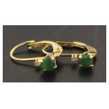 10kt Gold Natural Emerald Hoop Earrings