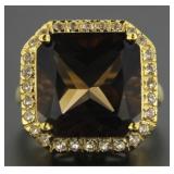Cushion Cut 7.50 ct Smoky Topaz Designer Ring