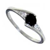 Beautiful Black Onyx Solitaire & White Topaz Ring
