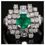 Platinum 2.12 ct Natural Emerald & Diamond Ring