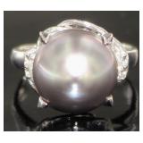 Platinum Gray Pearl & Diamond Ring