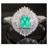 Platinum Natural Emerald & Diamond Ring