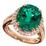 14kt Rose Gold 6.20 ct Oval Emerald & Diamond Ring