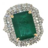 14k Gold 9.31 ct Natural Emerald & Diamond Ring