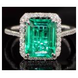 14kt Gold 3.54 ct Brilliant Emerald & Diamond Ring