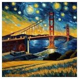 Starry Night Over Golden Gate Bridge Signed Charis