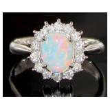 Platinum 1.25 ct Natural Opal & Diamond Ring
