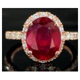 14kt Rose Gold 7.17 ct Ruby & Diamond Ring