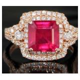 14kt Rose Gold 4.43 ct Ruby & Diamond Ring