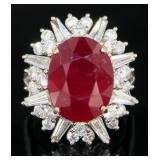 14kt Gold 13.67 ct Oval Ruby & Diamond Ring