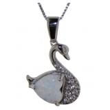 Trillion Cut White Opal Swan Necklace