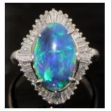 Platinum 5.92 ct Black Opal & Diamond Ring