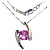 Tension Set Pink Sapphire Necklace