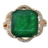 14kt Gold 10.74ct Emerald & Diamond Ring