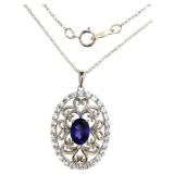Quality 4.00 ct Blue & White Sapphire Necklace