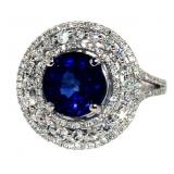 14k Gold 5.36 ct Round Sapphire & Diamond Ring