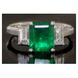 Platinum 2.52 ct Natural Emerald & Diamond Ring