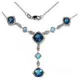 Quality 5.65 ct Swiss + London Blue Topaz Necklace