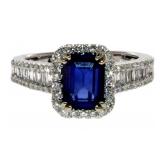 14kt 2.63 ct Emerald Cut Sapphire & Diamond Ring