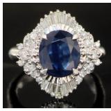 Platinum 3.18 ct Brilliant Sapphire & Diamond Ring
