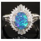 Platinum 1.84 ct Black Opal & Diamond Ring