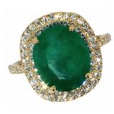 14kt Gold 5.60 ct GIA Oval Emerald & Diamond Ring