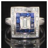 Platinum 2.48 ct Sapphire & Diamond Deco Ring