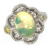 Natural 3.00 ct Cabochon Opal & Diamond Ring