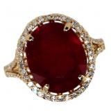 14k Gold 11.43 ct Oval Ruby & Diamond Ring