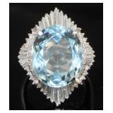 Platinum 12.23 ct Aquamarine & Diamond Ring