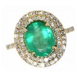 14k Gold 2.98 ct GIA Oval Emerald & Diamond Ring